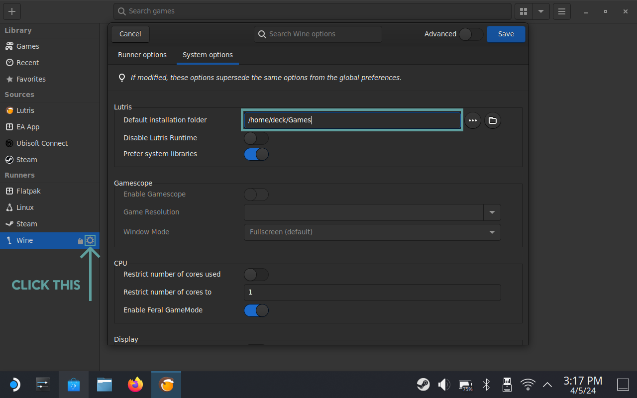 Lutris address setup